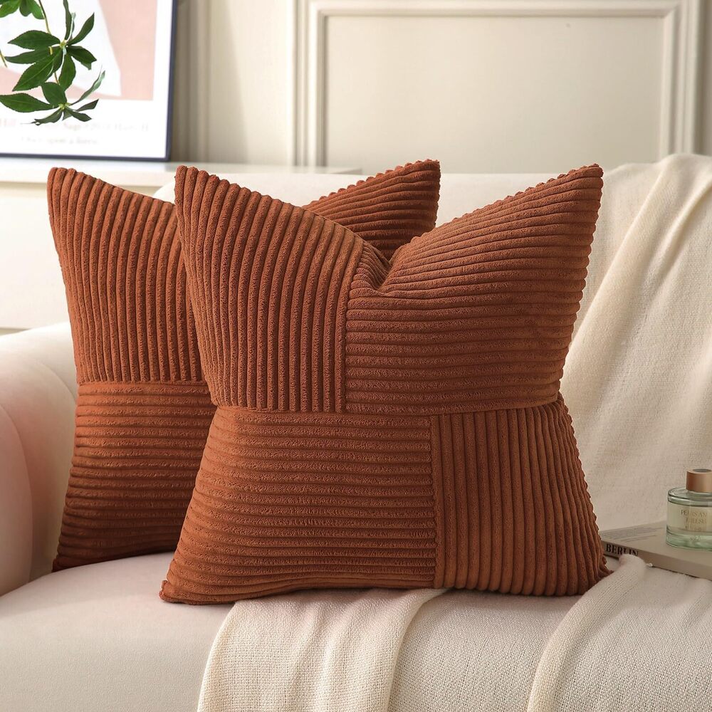 3311 Rust Throw Pillow Covers 14x14 inch,Pack of 2 Soft Corduroy Cushion